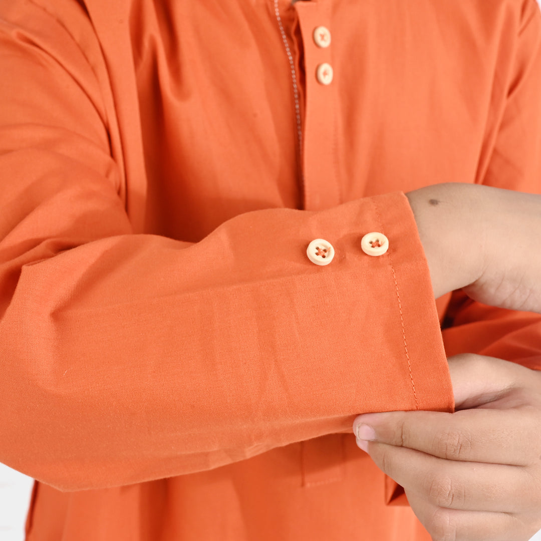 Boys Cotton Poplin Kurta Pajama Suit-BROWN
