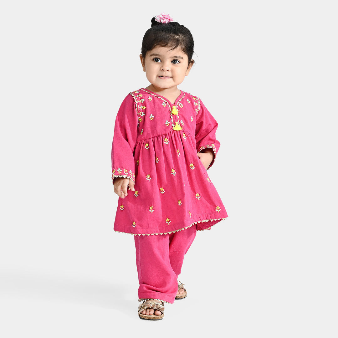 Infant Girls CVC EMB 2PCs Colour Blast-Bright Pink