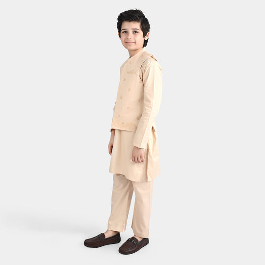 Boys Cotton Poplin 3 Piece Suit (Puff Print)-BEIGE