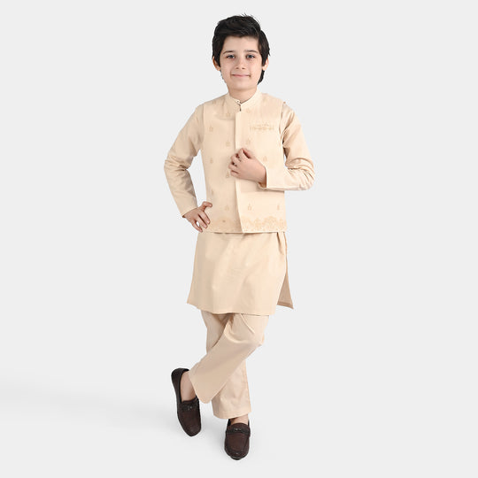 Boys Cotton Poplin 3 Piece Suit (Puff Print)-BEIGE