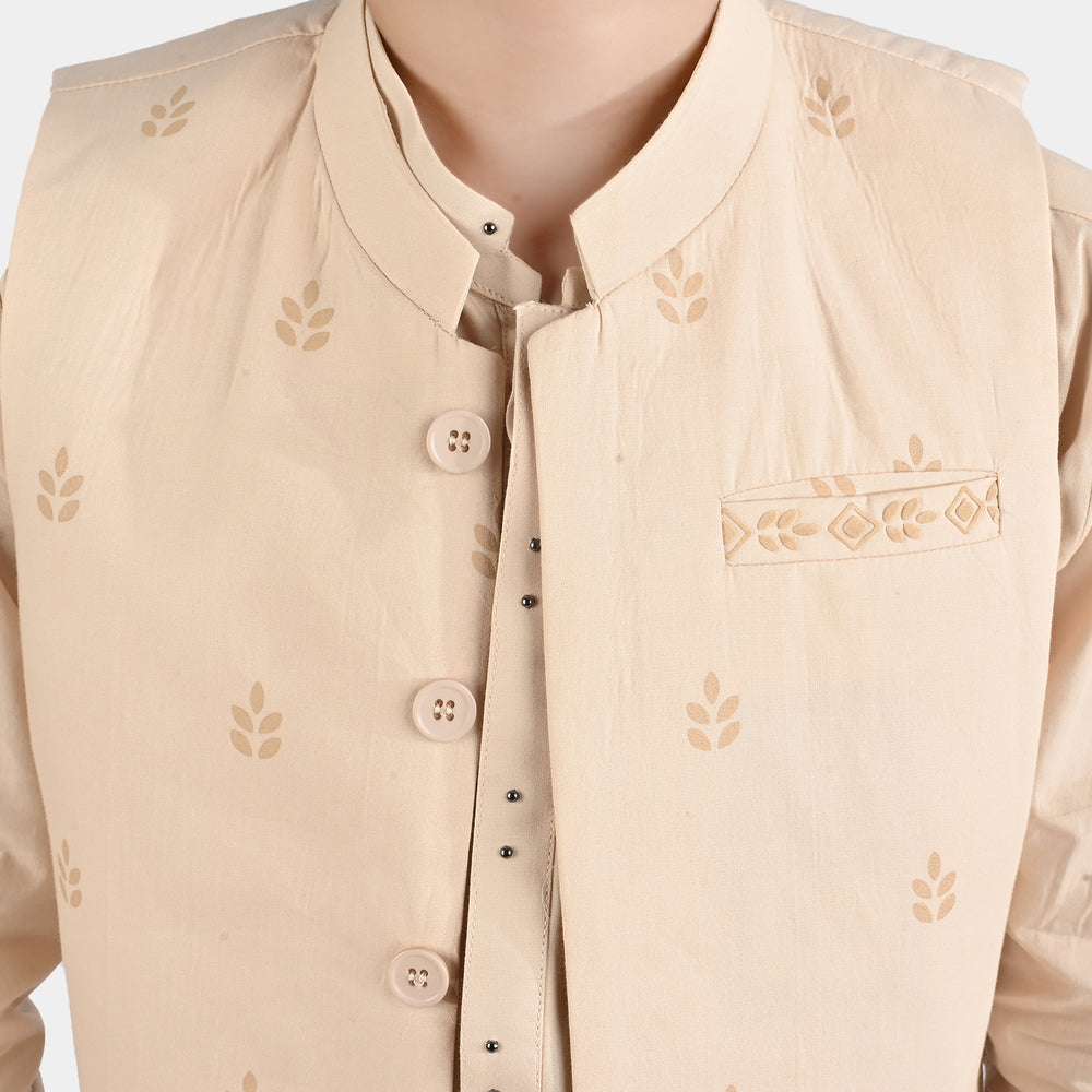 Boys Cotton Poplin 3 Piece Suit (Puff Print)-BEIGE