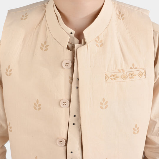 Boys Cotton Poplin 3 Piece Suit (Puff Print)-BEIGE