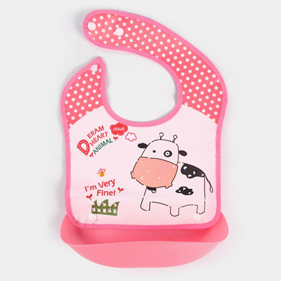 PLASTIC BIB WITH HOLDER FOR BABIES - PINK