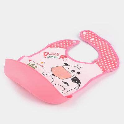 PLASTIC BIB WITH HOLDER FOR BABIES - PINK