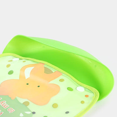 PLASTIC BIB WITH HOLDER FOR BABIES - GREEN