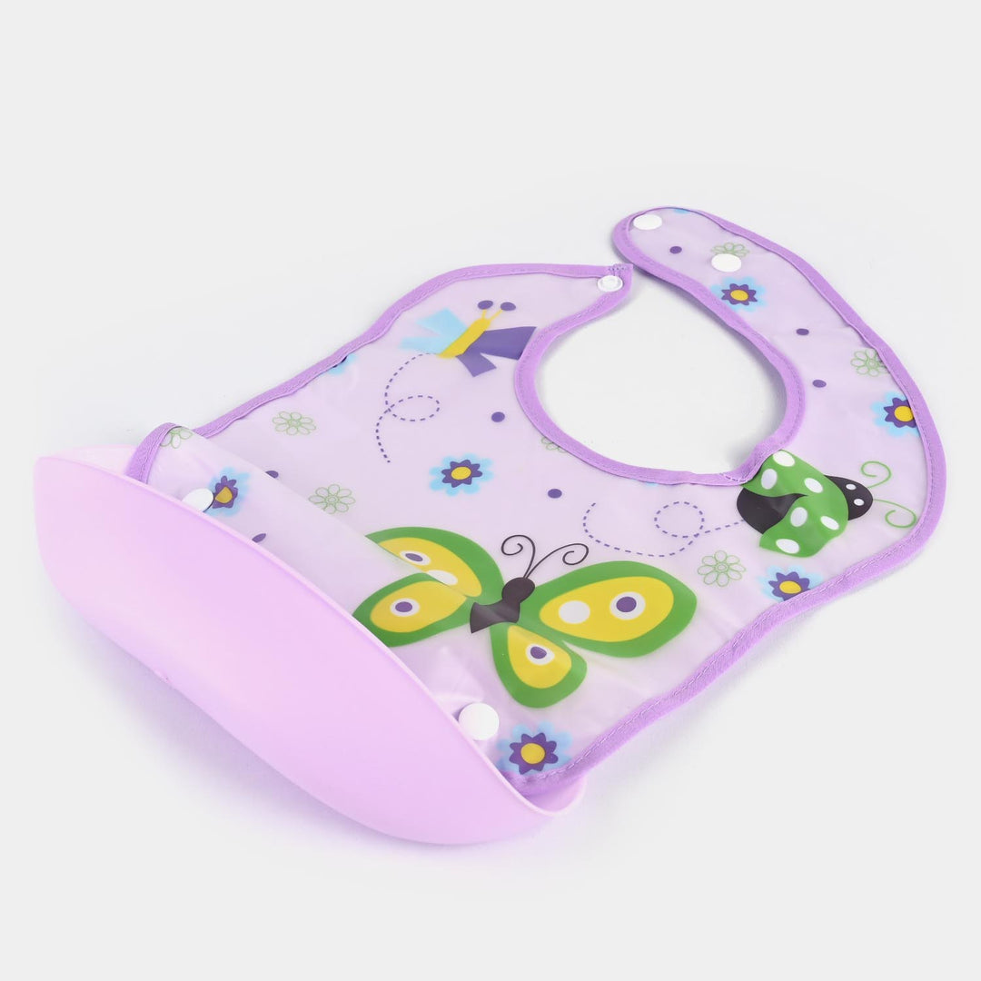 PLASTIC BIB WITH HOLDER FOR BABIES - PURPLE