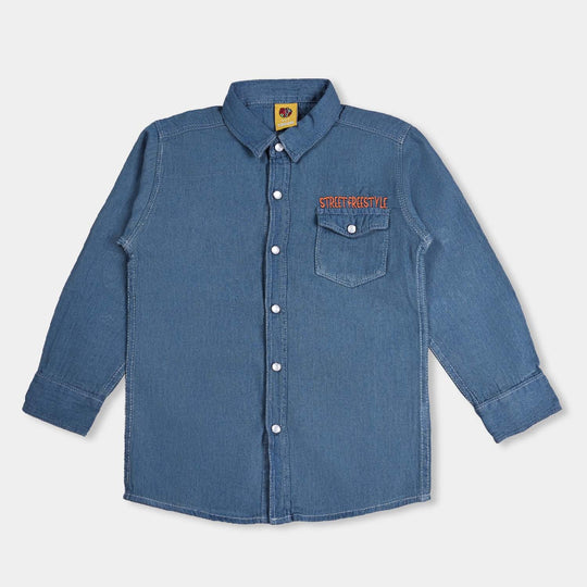 Boys Denim Rigid Shirt F/S Street Free Style-Mid Blue