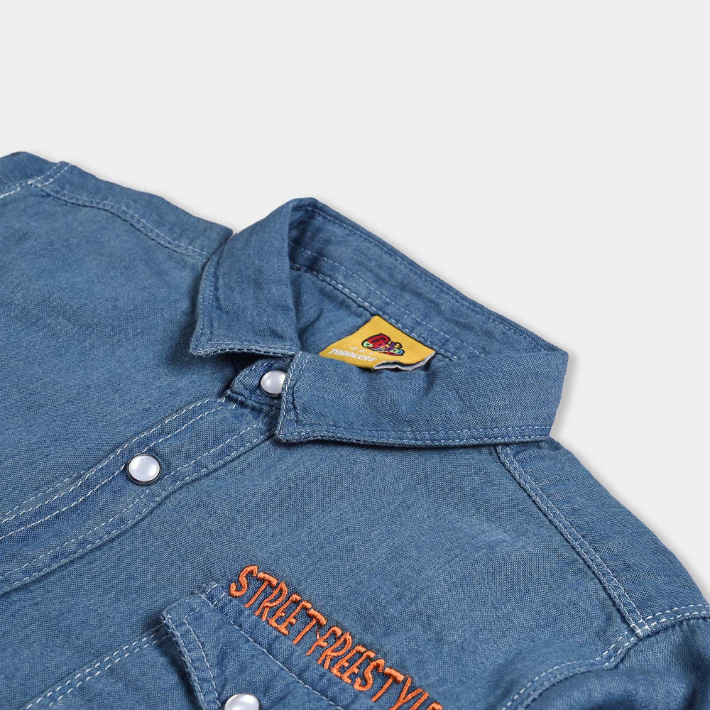 Boys Denim Rigid Shirt F/S Street Free Style-Mid Blue