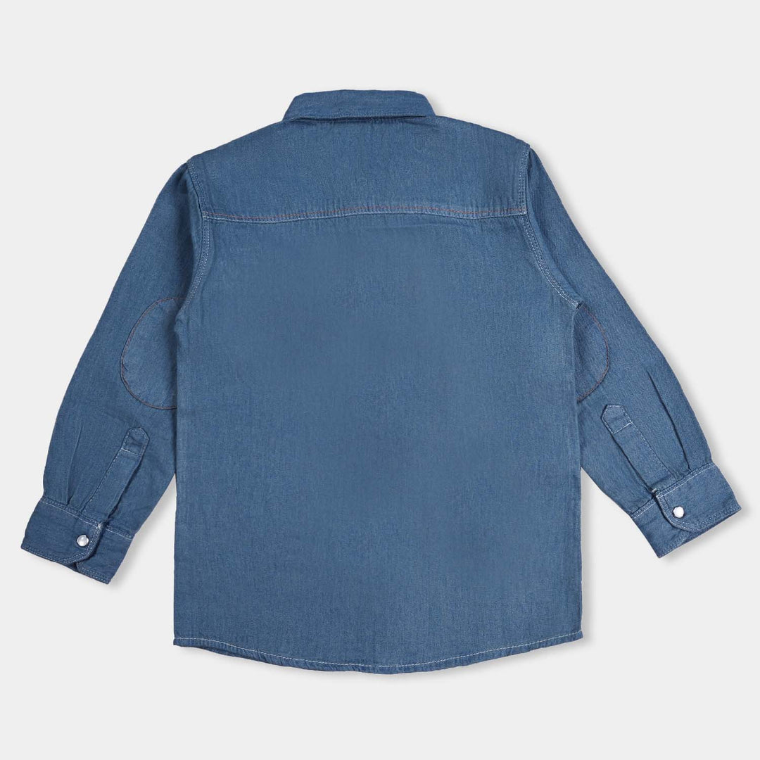 Boys Denim Rigid Shirt F/S Street Free Style-Mid Blue