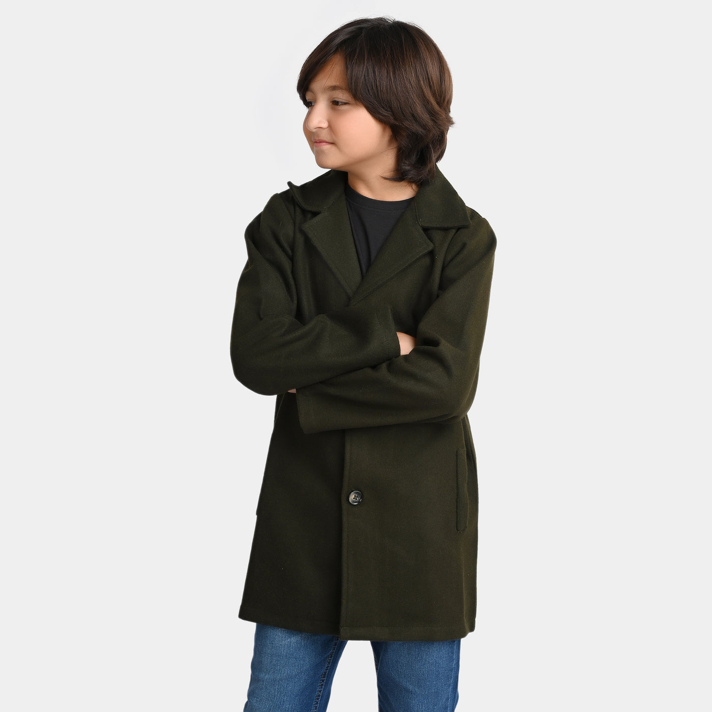 Boys Wool Trench Coat -Olive
