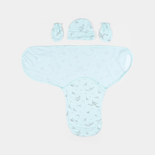 Baby Swaddle with Cap & Mittens Set