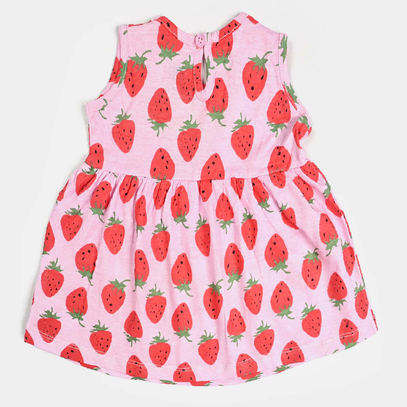 Girls Cotton Terry Knitted Frock Strawberry-Printed
