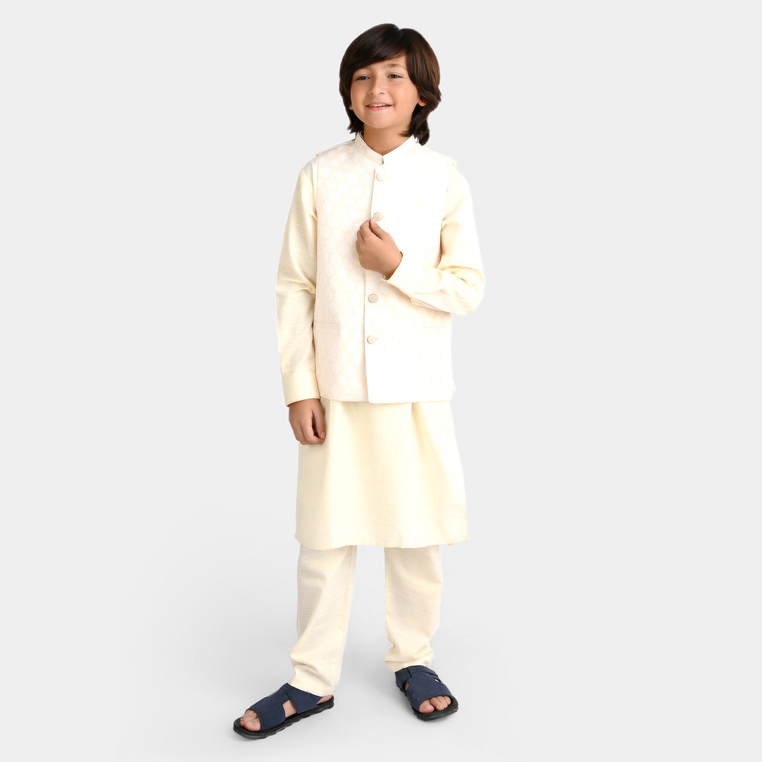 Boys Slub 3 PCs Suit - Off White