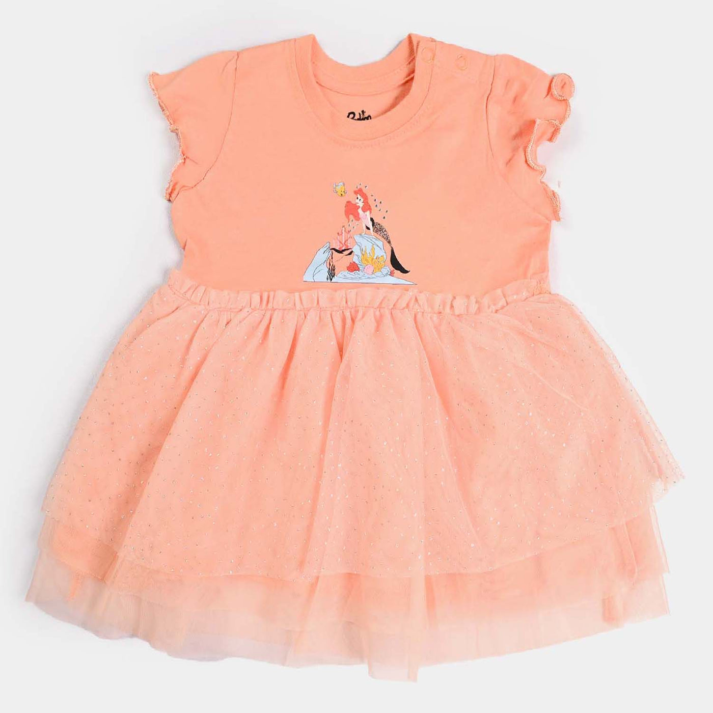 Girls Cotton Jersey Knitted Frock - Peach