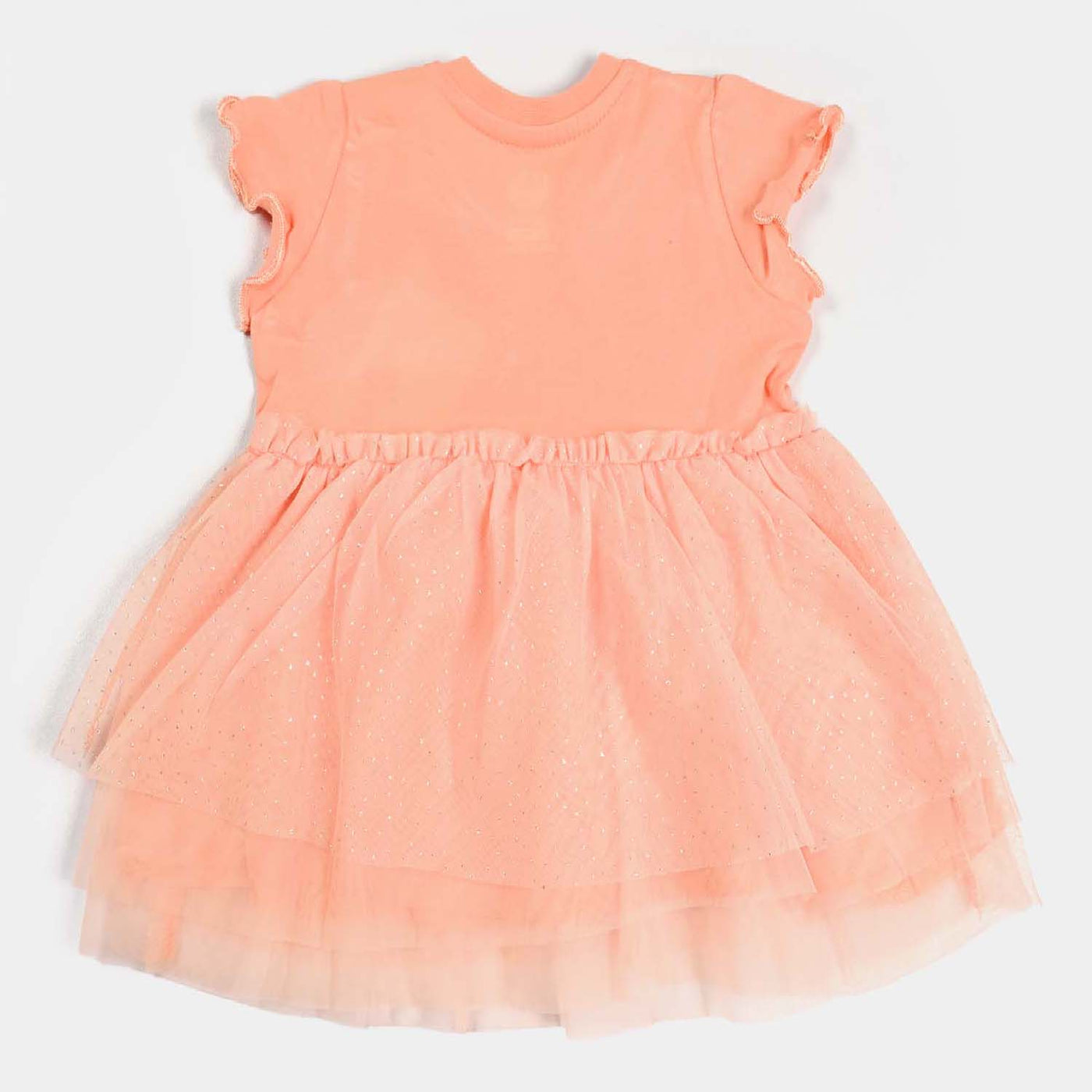 Girls Cotton Jersey Knitted Frock - Peach