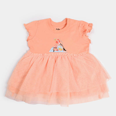 Infant Girls Cotton Jersey Knitted Frock - Peach