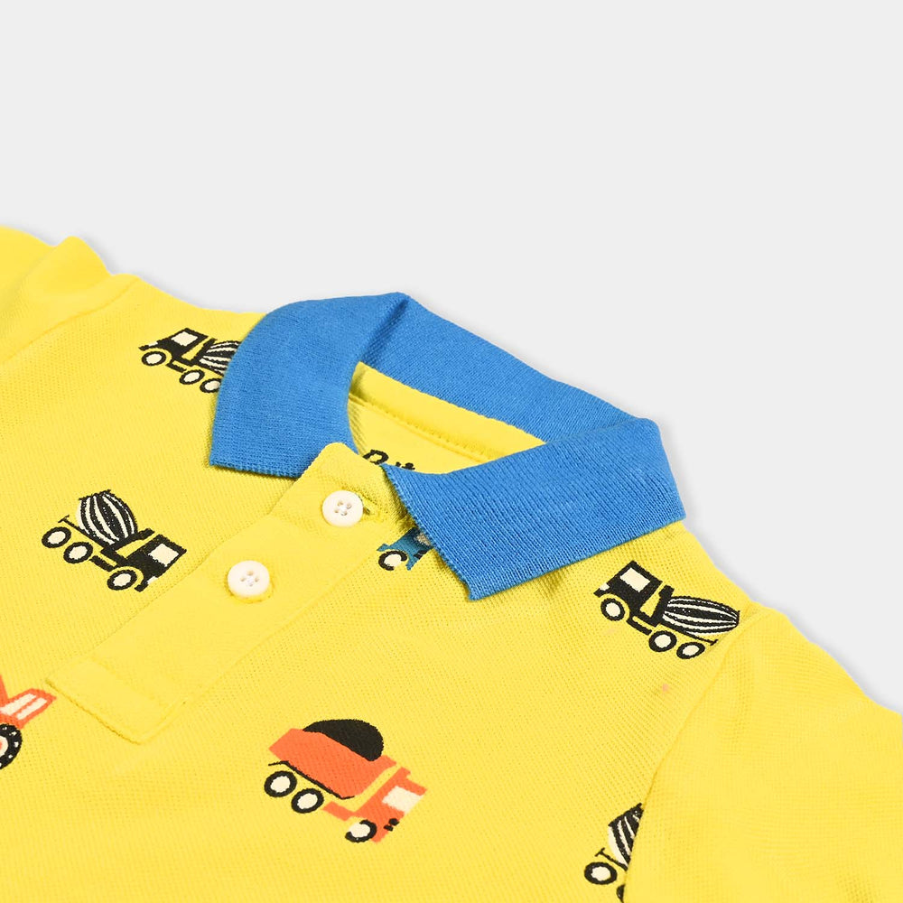 Infant Boys Cotton Boys Polo Trucks-B.Yellow