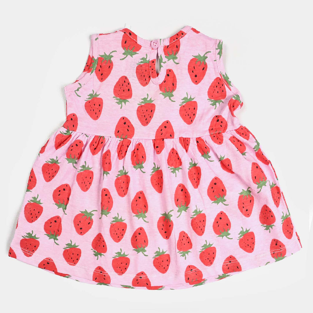 Infant Girls Cotton Terry Knitted Frock Strawberry-Printed