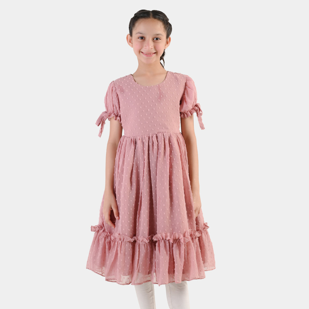 Girls Poly Brochia Fancy Frock Breeze - Peach
