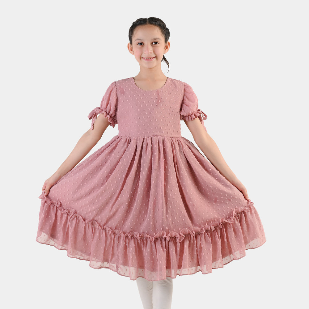 Girls Poly Brochia Fancy Frock Breeze - Peach