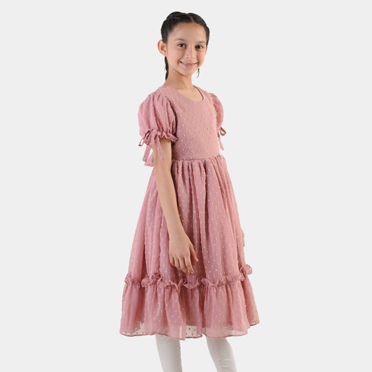 Girls Poly Brochia Fancy Frock Breeze - Peach