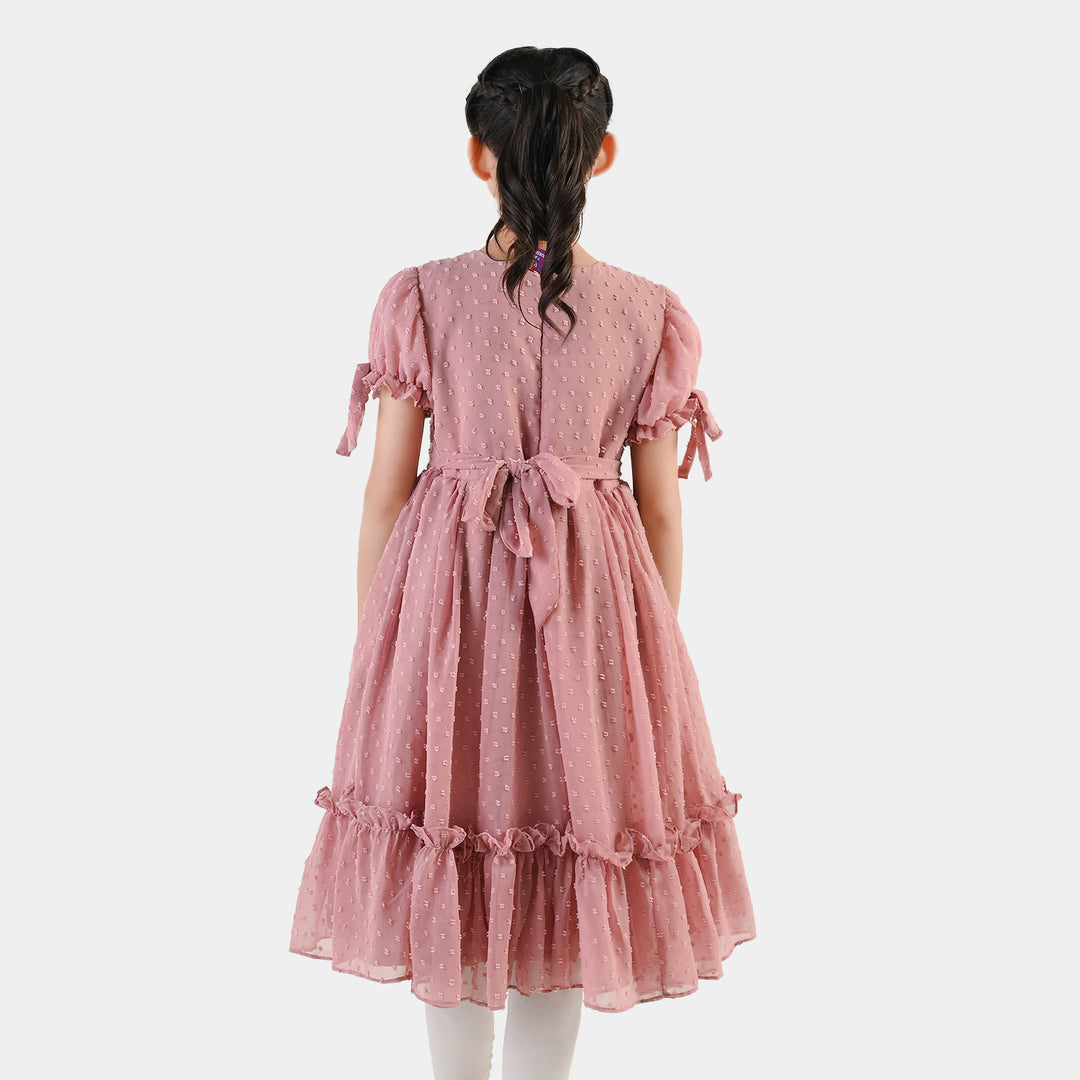 Girls Poly Brochia Fancy Frock Breeze - Peach