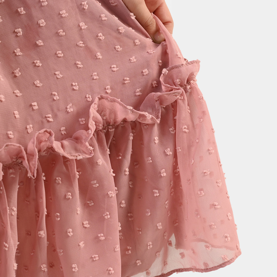 Girls Poly Brochia Fancy Frock Breeze - Peach