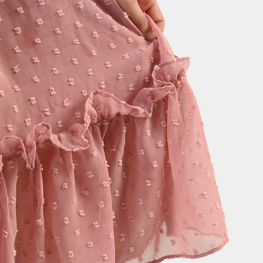 Girls Poly Brochia Fancy Frock Breeze - Peach