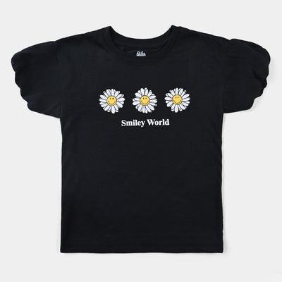 Girls Cotton Jersey T-Shirt H/S Smiley World-Jet Black