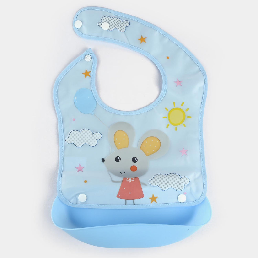 PLASTIC BIB WITH HOLDER FOR BABIES - BLUE