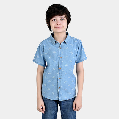 Boys Denim rigid Shirt Paper Dart-LT.Blue