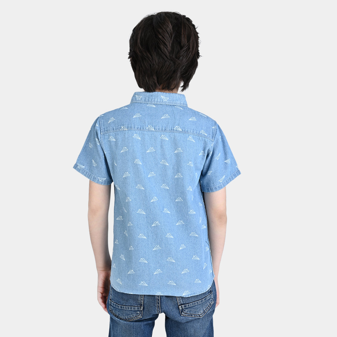 Boys Denim rigid Shirt Paper Dart-LT.Blue