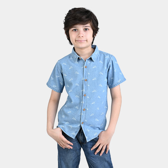 Boys Denim rigid Shirt Paper Dart-LT.Blue