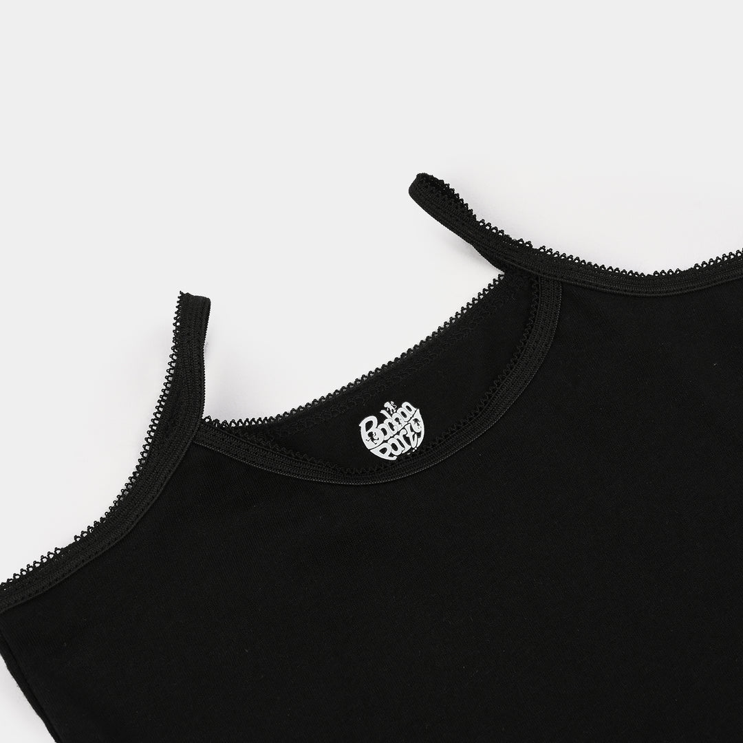 Girls Cotton Jersey Cami Pack of 2 (Basic) - Black
