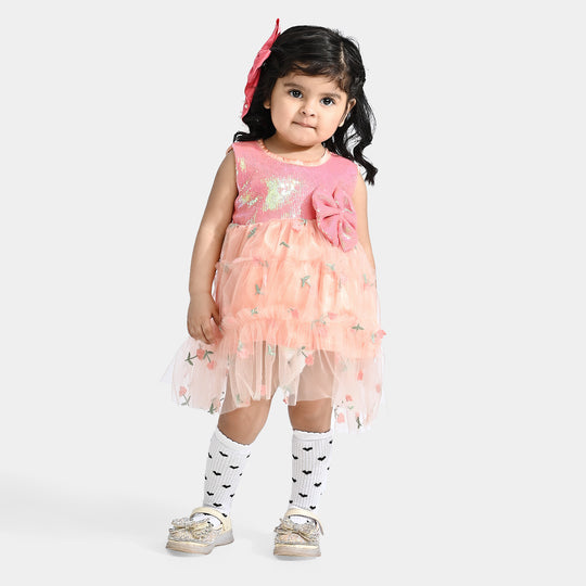 Infant Girls Sequence Fancy Frock My Girl-Peach