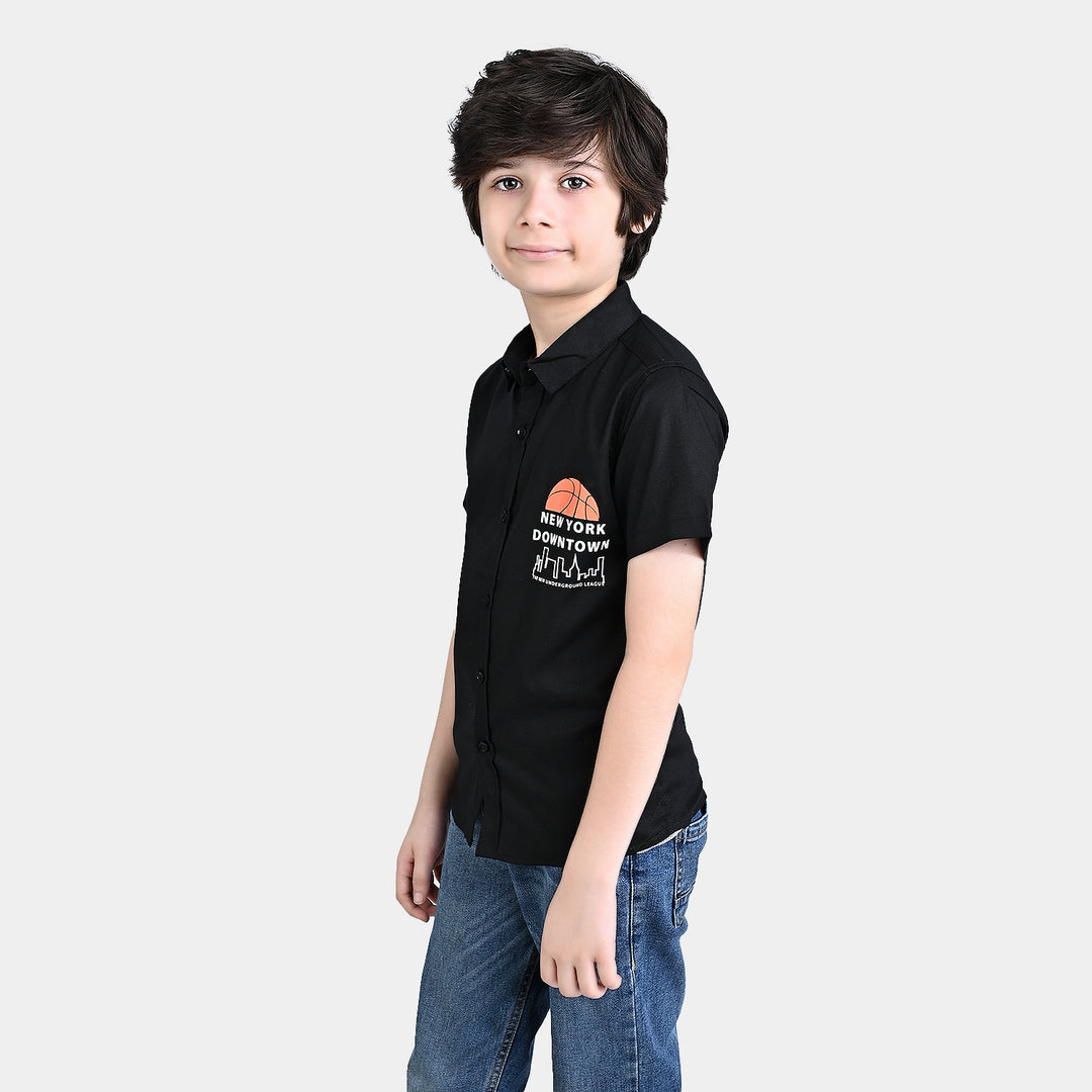 Boys Cotton Casual Shirt H/S New York Downtown-BLACK