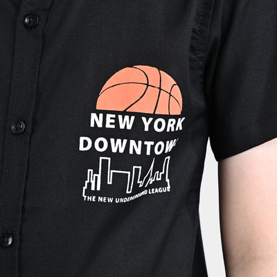 Boys Cotton Casual Shirt H/S New York Downtown-BLACK