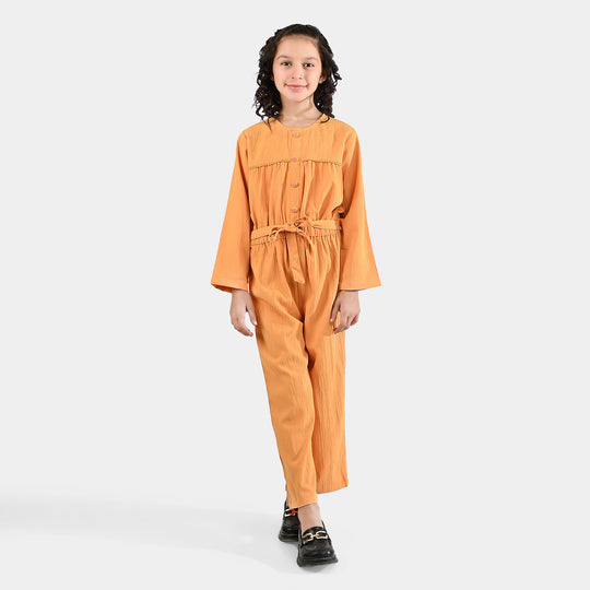 Girls Cotton Jumpsuit Baby Flowers-Mustard