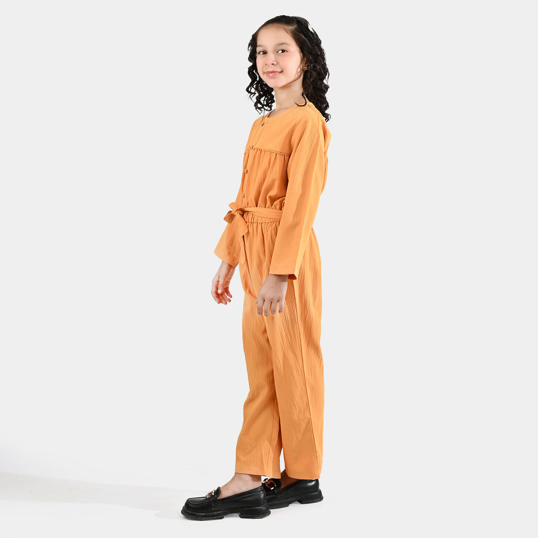 Girls Cotton Jumpsuit Baby Flowers-Mustard