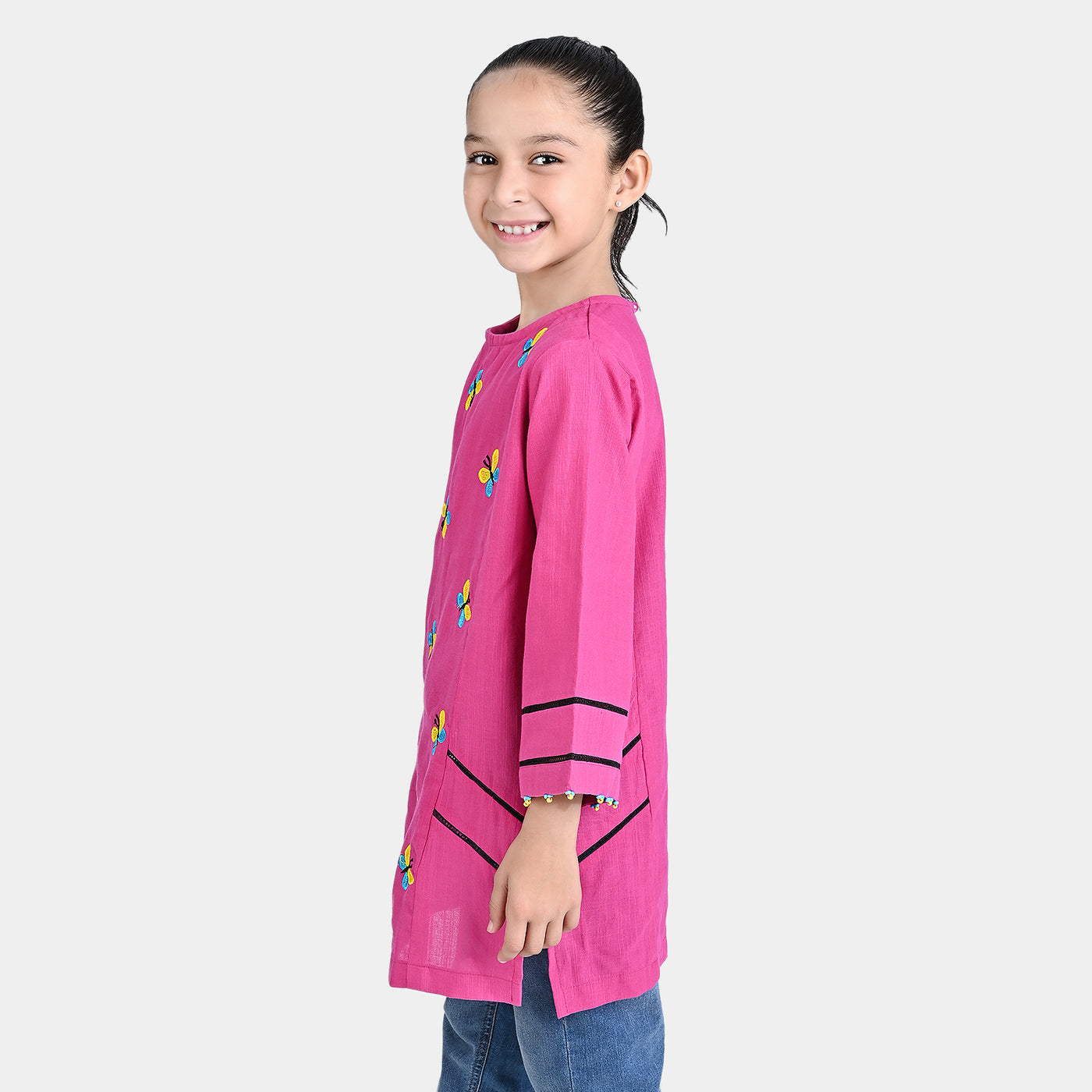 Girls Cotton Slub Emb Kurti Freedom