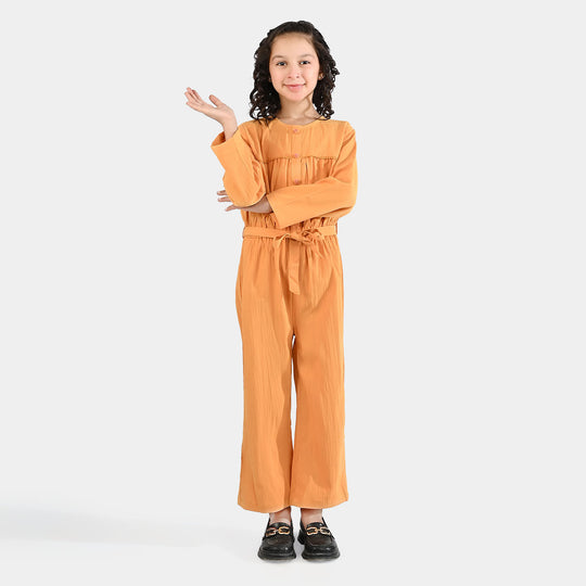 Girls Cotton Jumpsuit Baby Flowers-Mustard