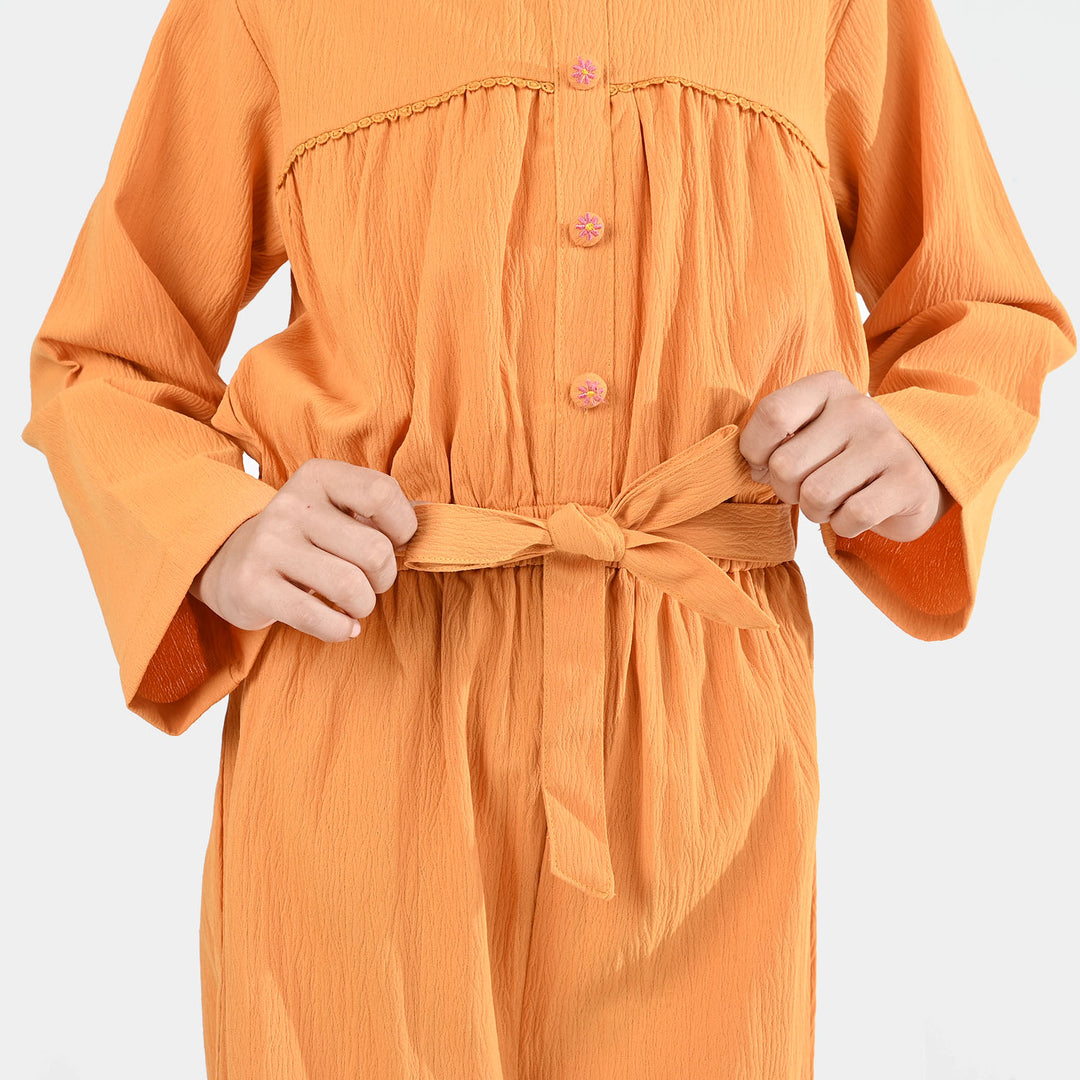 Girls Cotton Jumpsuit Baby Flowers-Mustard