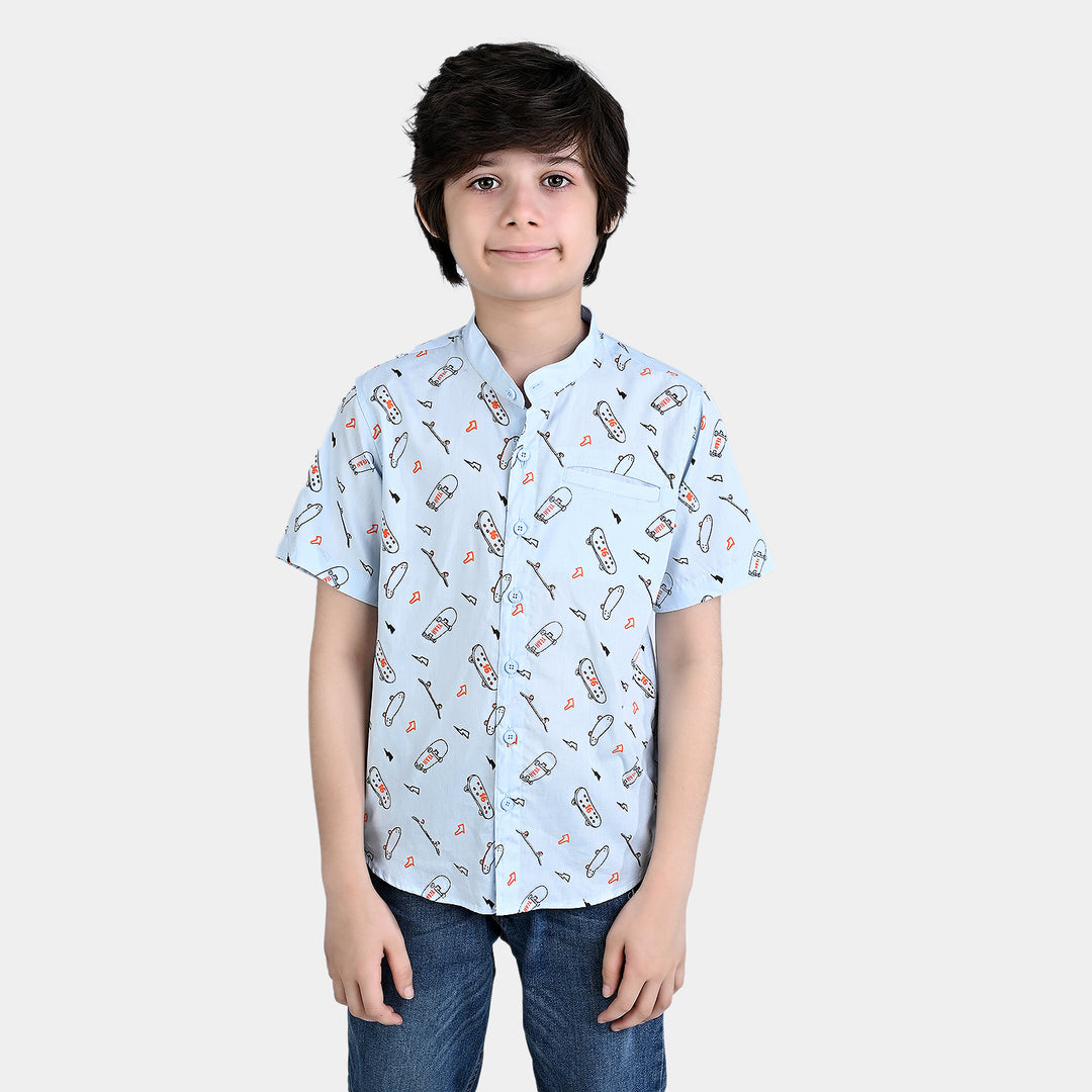 Boys Oxford Casual Shirt (SKATE BOARD)-L/BLUE