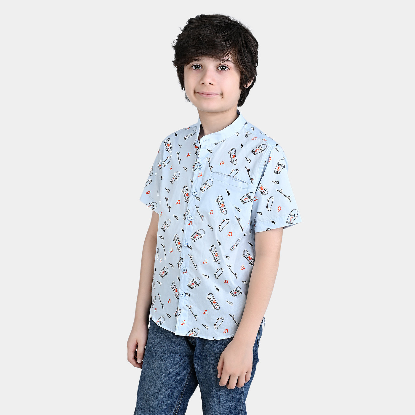 Boys Oxford Casual Shirt (SKATE BOARD)-L/BLUE