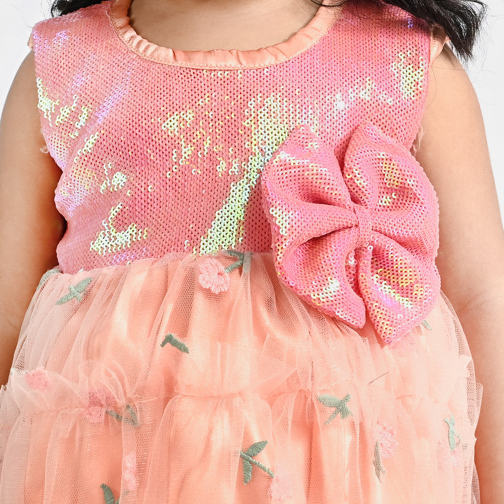 Infant Girls Sequence Fancy Frock My Girl-Peach