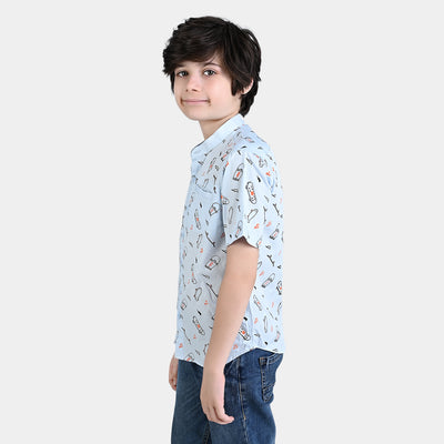 Boys Oxford Casual Shirt (SKATE BOARD)-L/BLUE