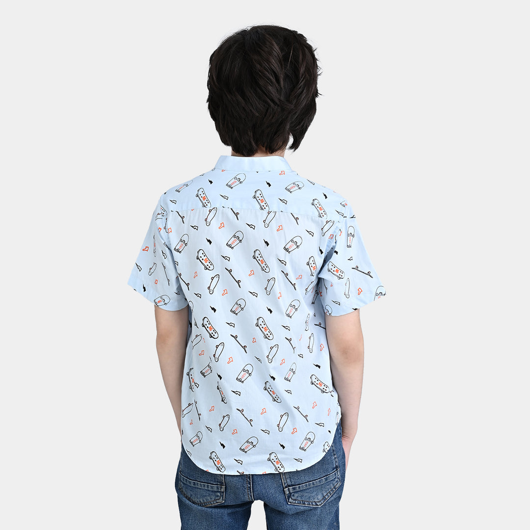 Boys Oxford Casual Shirt (SKATE BOARD)-L/BLUE