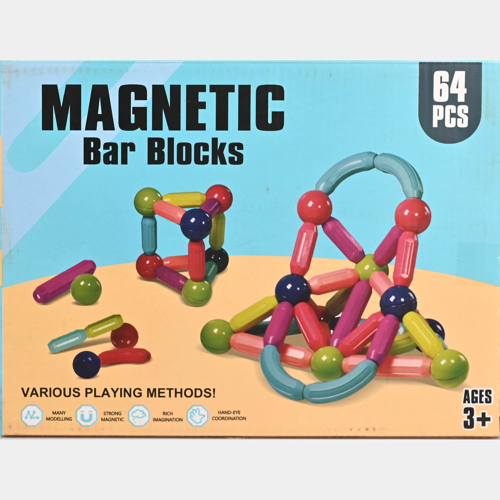 Magnetic Building Stick & Block Toy Set | 64Pcs