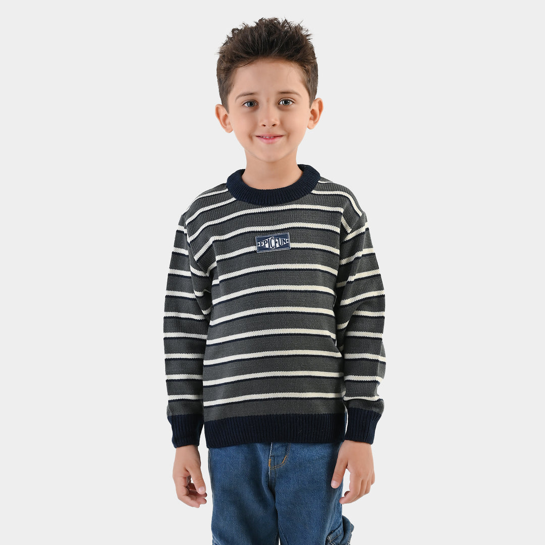 Boys Acrylic Sweater-Epic Fun - Navy.Grey