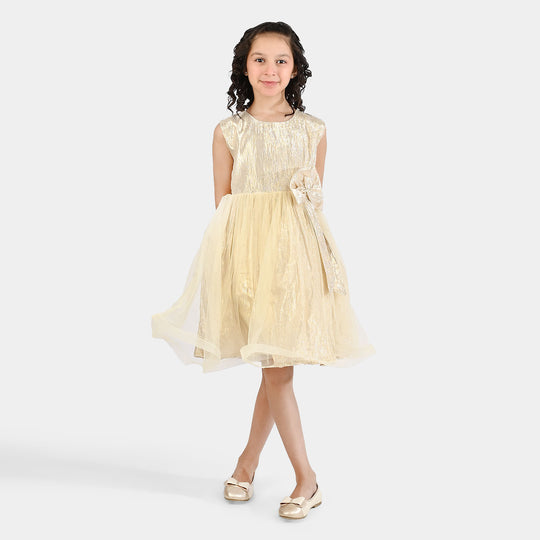 Girls Organza Fancy Frock Glittery - Beige